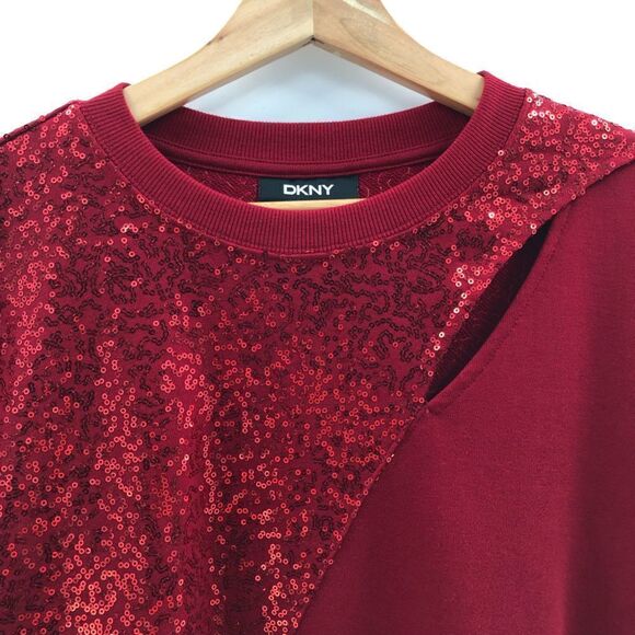 ‎DKNY Sequin-Embellished Keyhole Swe Holiday Red Small - Picture 2 of 11